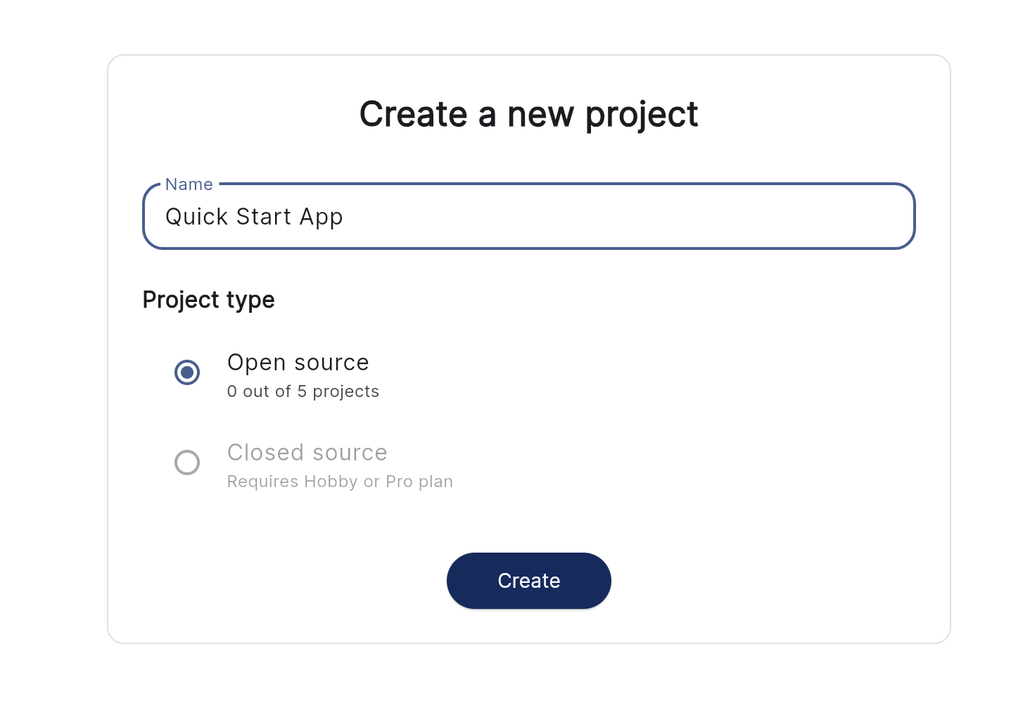 Create Project Screenshot